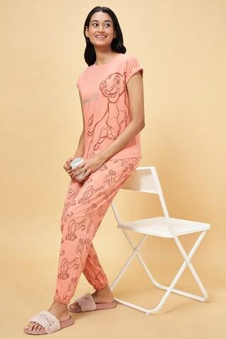peach print round neck half sleeves women comfort fit t-shirt & pyjama set