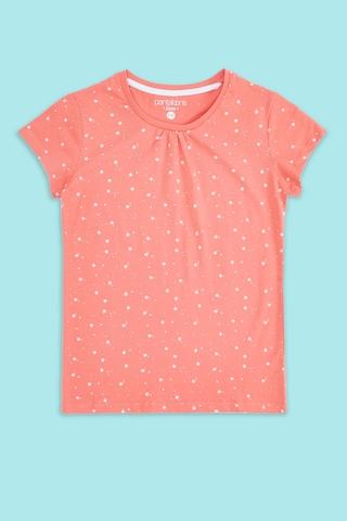 peach printed casual half sleeves round neck girls regular fit t-shirt