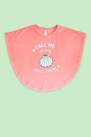 peach printed casual sleeveless round neck girls regular fit t-shirt