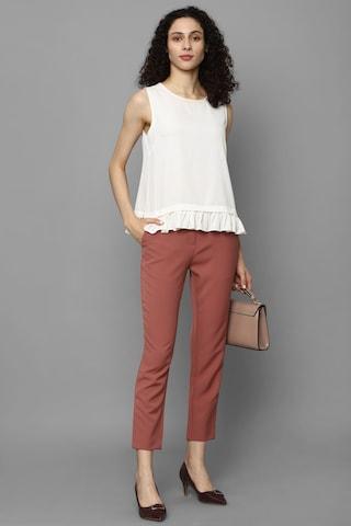 peach solid ankle-length formal women regular fit trousers