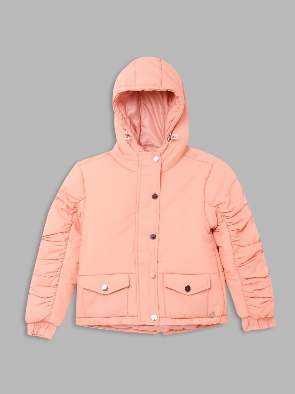 peach solid hooded jacket