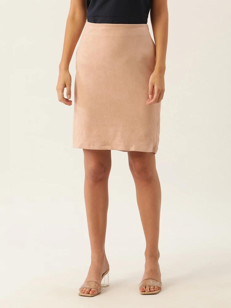 peach solid regular fit skirt