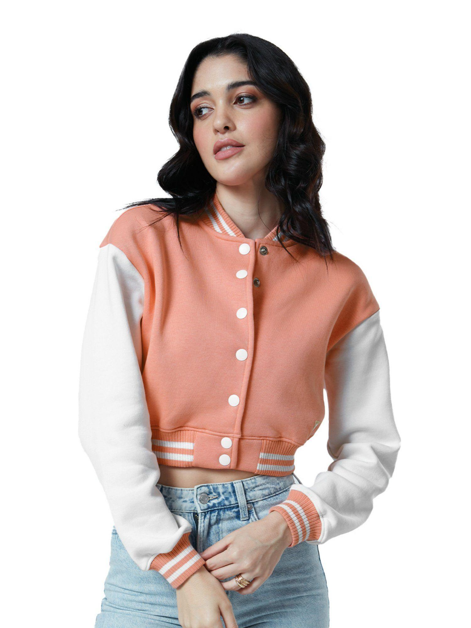 peach solid women jacket