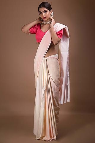 peach & coral cotton saree set