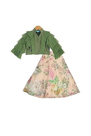 peach & green floral lehenga set for girls