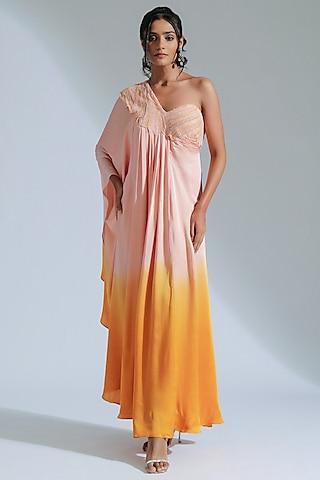 peach & orange modal satin one-shoulder maxi dress