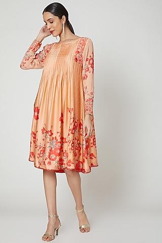 peach & red embroidered printed tunic