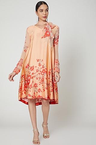 peach & red sequins embroidered tunic