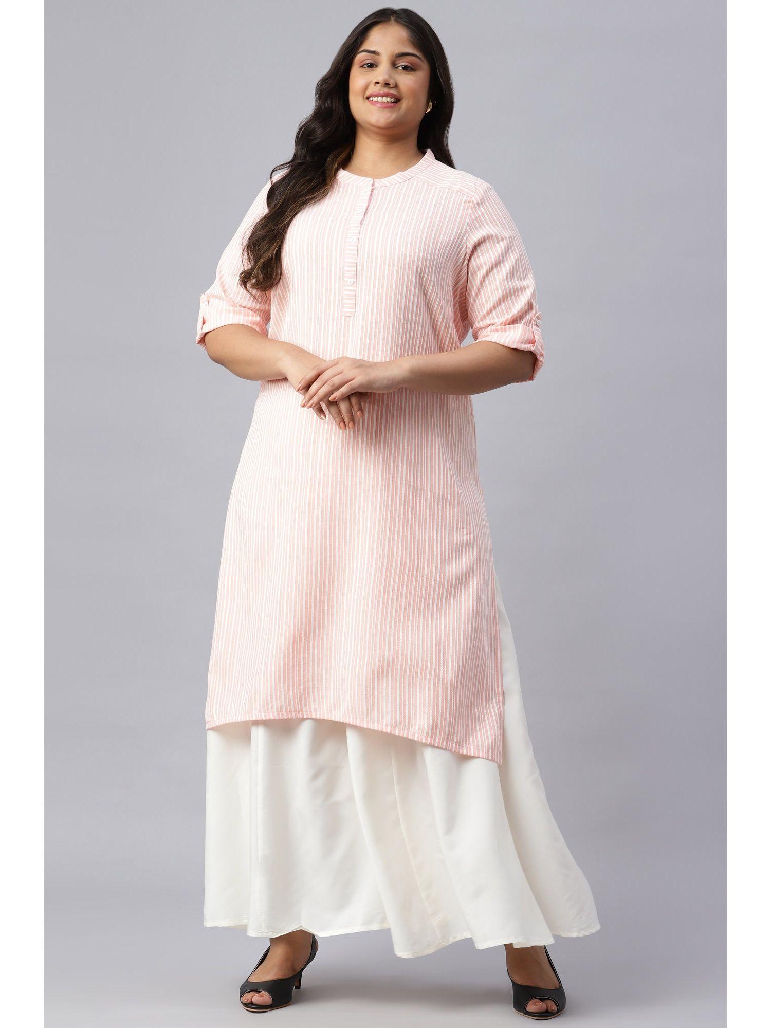 peach & white cotton satin plus size kurta