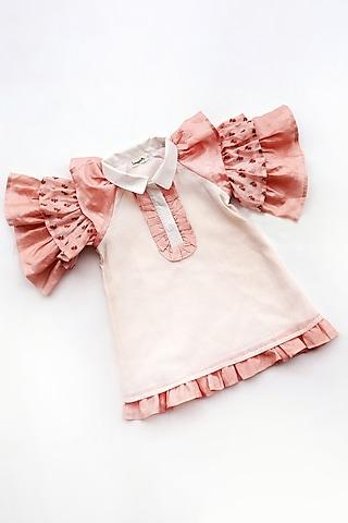 peach & white cotton silk dress for girls