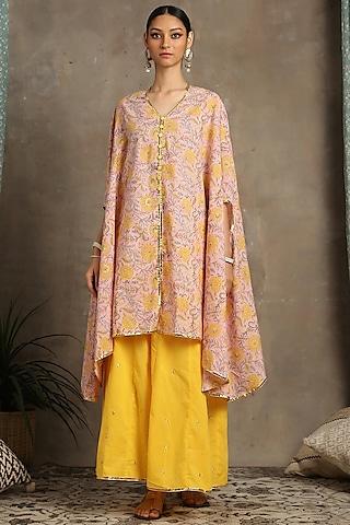 peach & yellow floral hand printed cape set