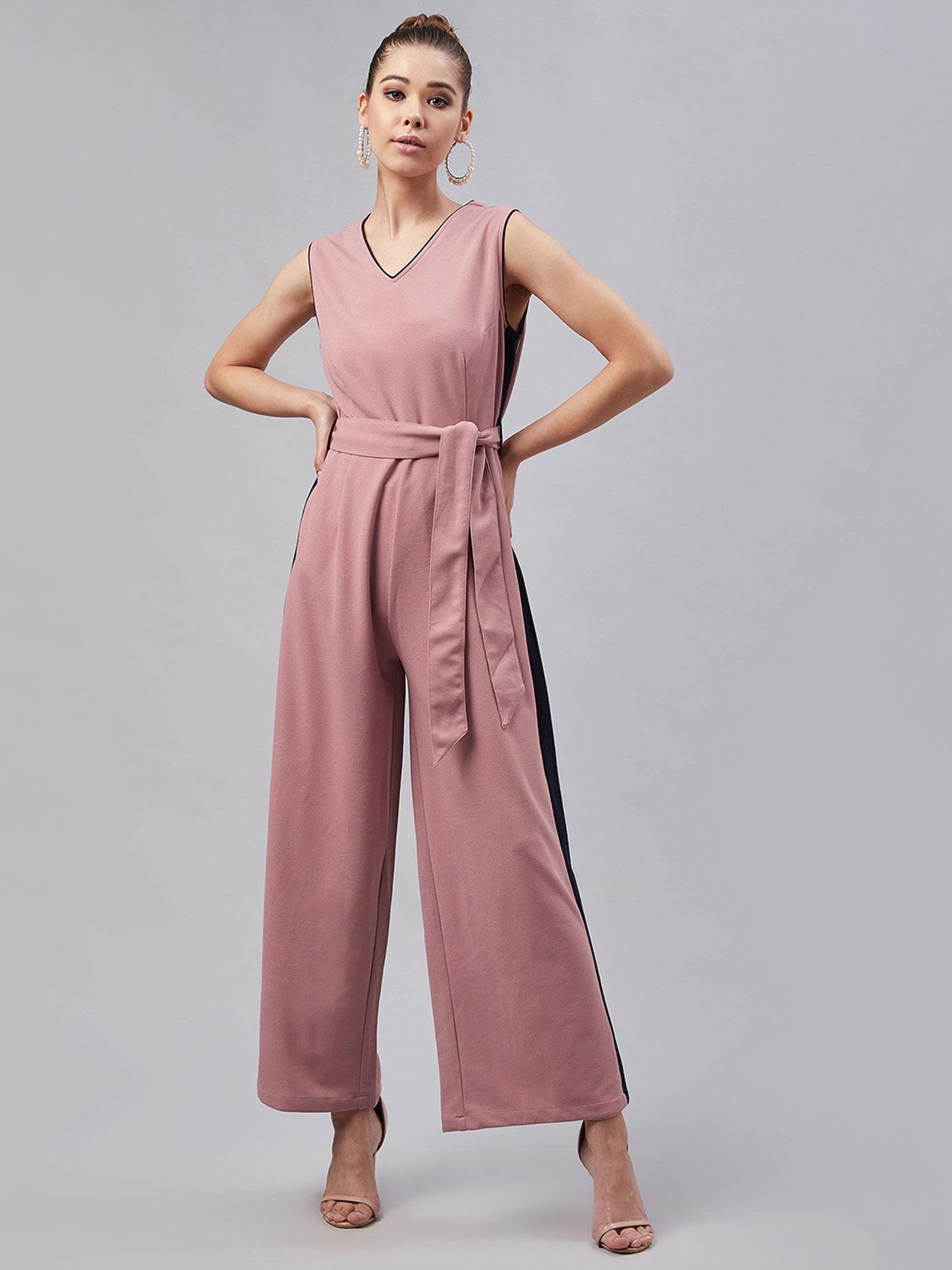 peach a-line solid jumpsuits