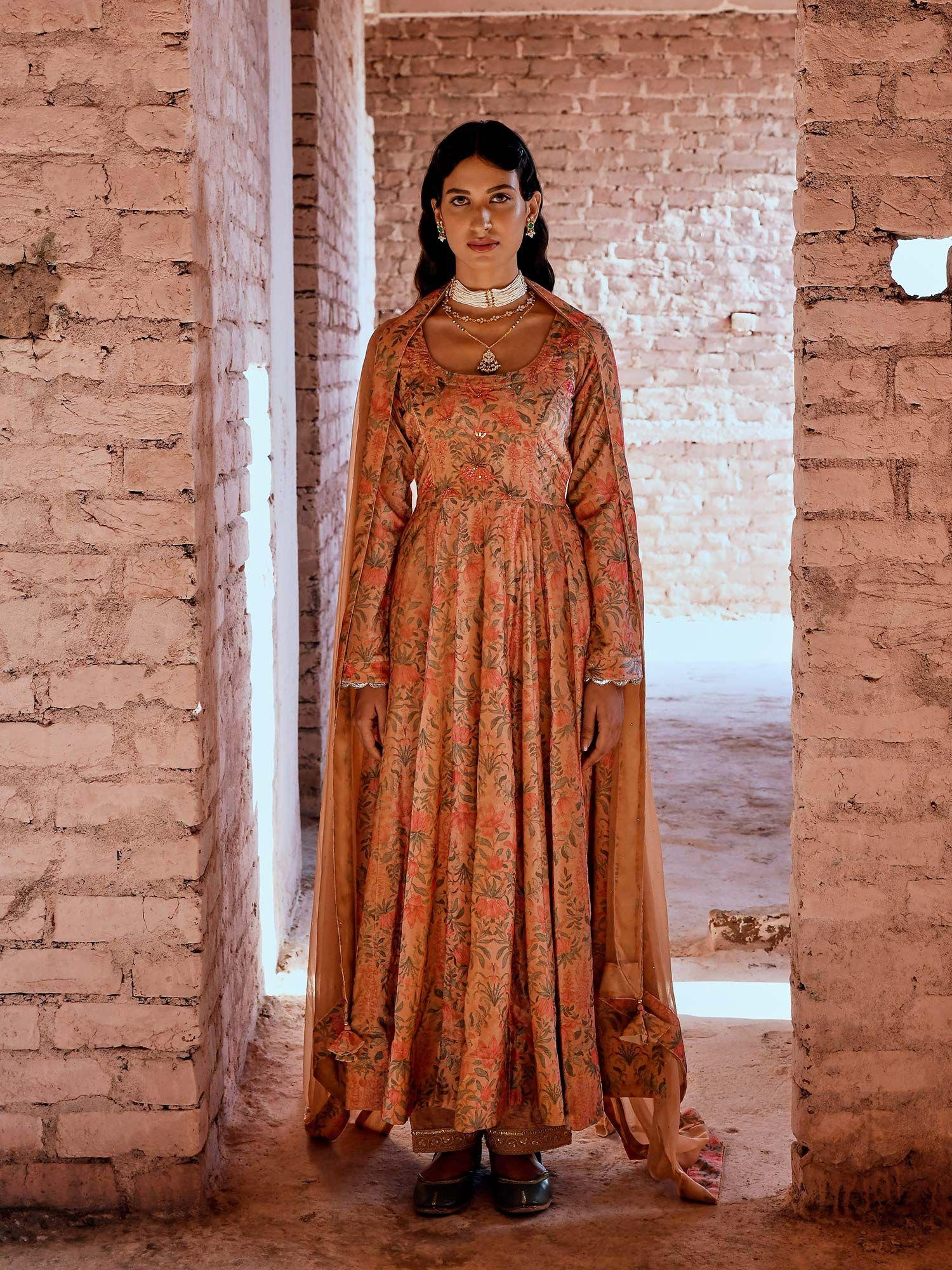 peach anarkali (set of 3)