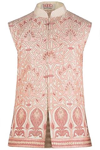 peach and cream embroidered waist coat