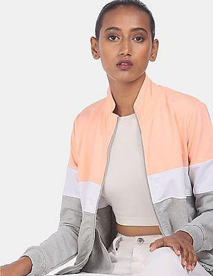 peach and light grey high neck colour block sweatshirt