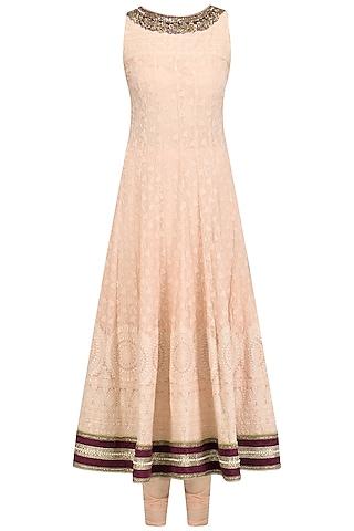 peach and wine lakhnavi anarkali set