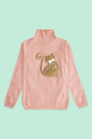 peach applique winter wear full sleeves turtle neck girls regular fit sweater