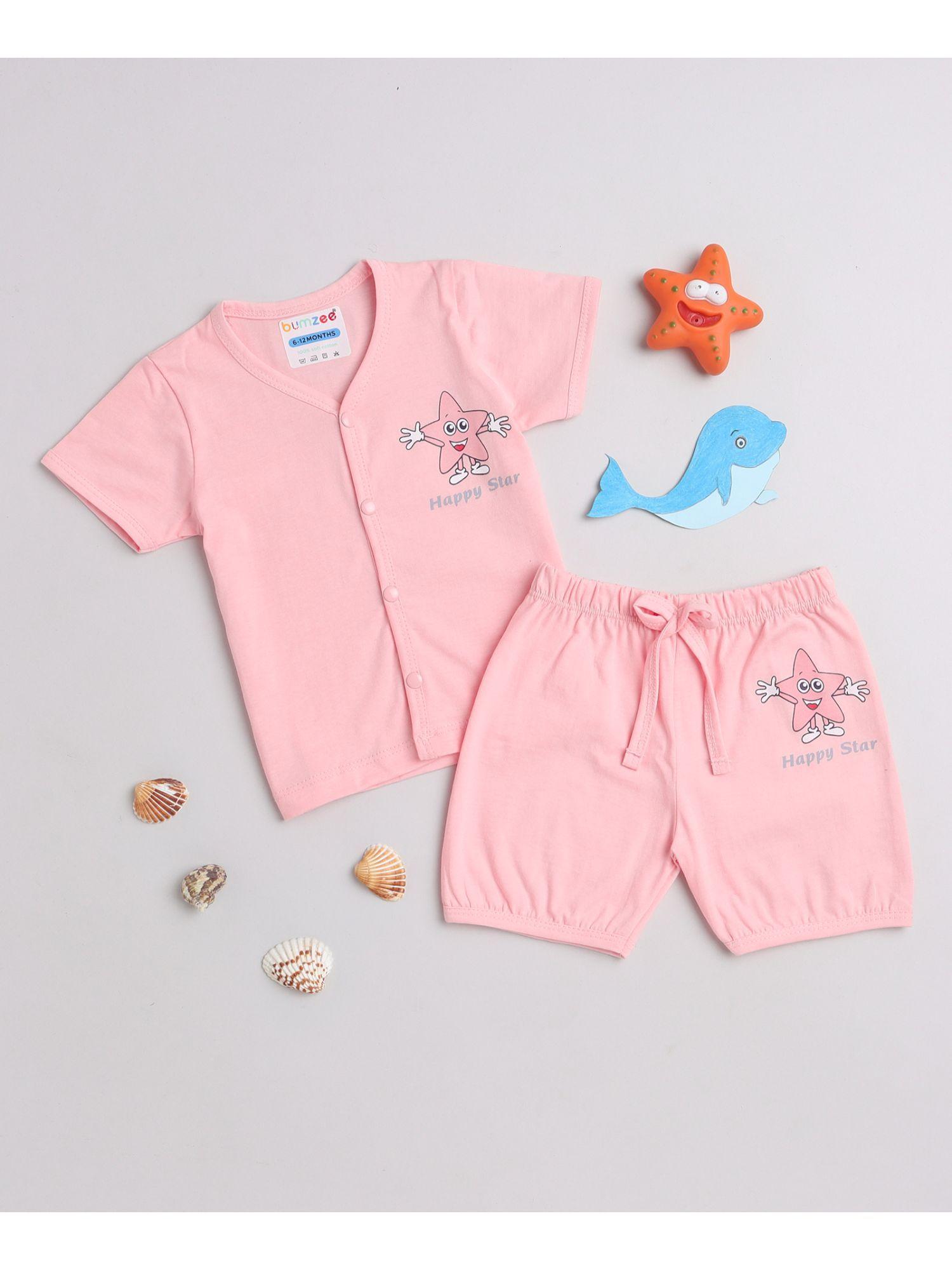 peach baby girls half sleeves jabla & short (set of 2)