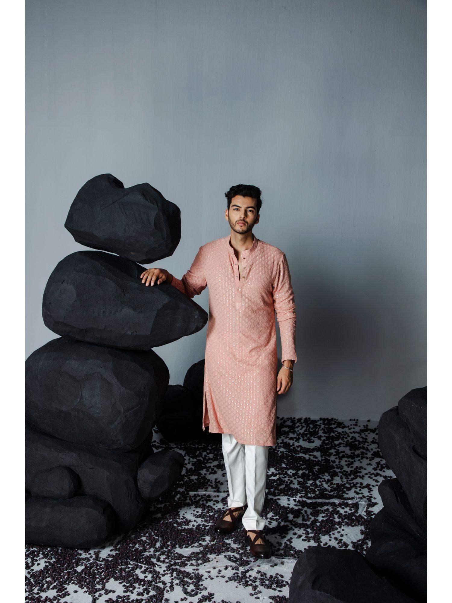 peach bagh kurta with pant (set of 2)