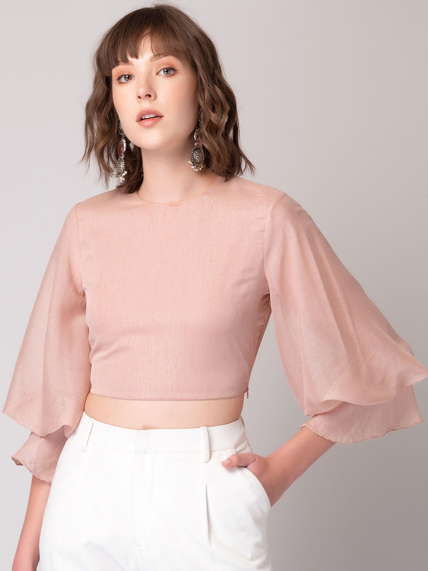 peach balloon sleeve crop top