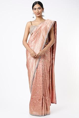 peach banarasi saree set