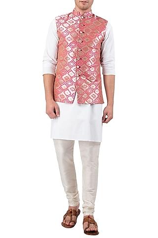 peach banarasi silk nehru jacket