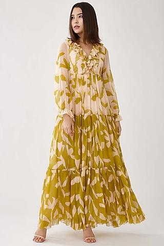 peach beige floral printed maxi dress