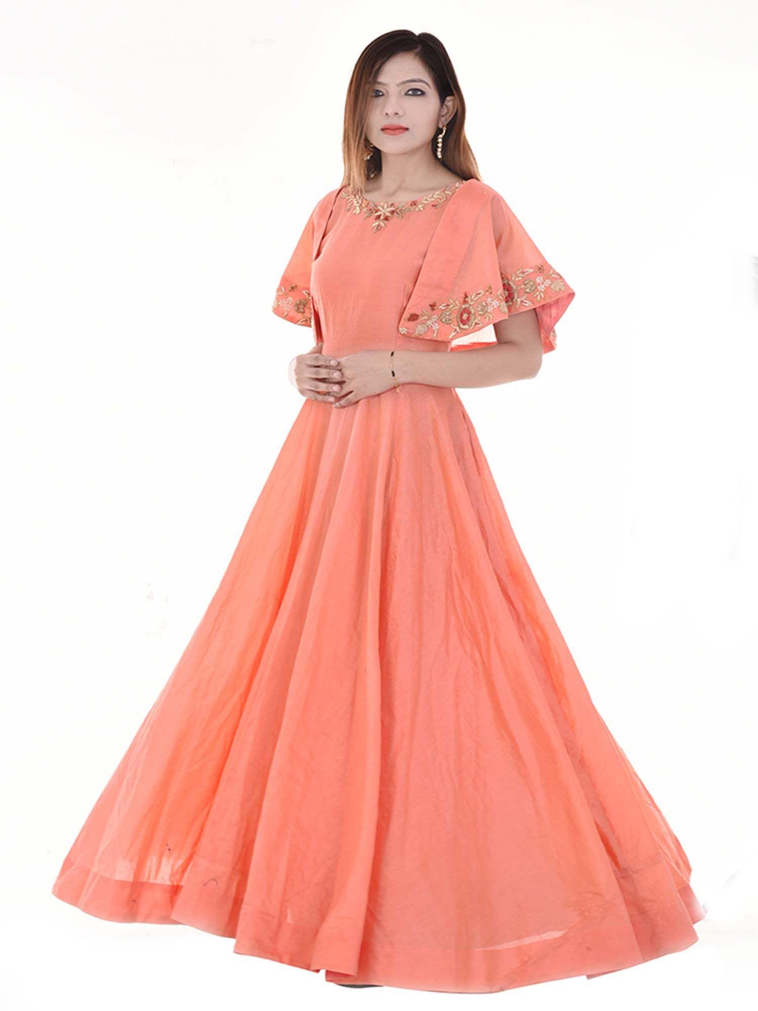 peach cape dress