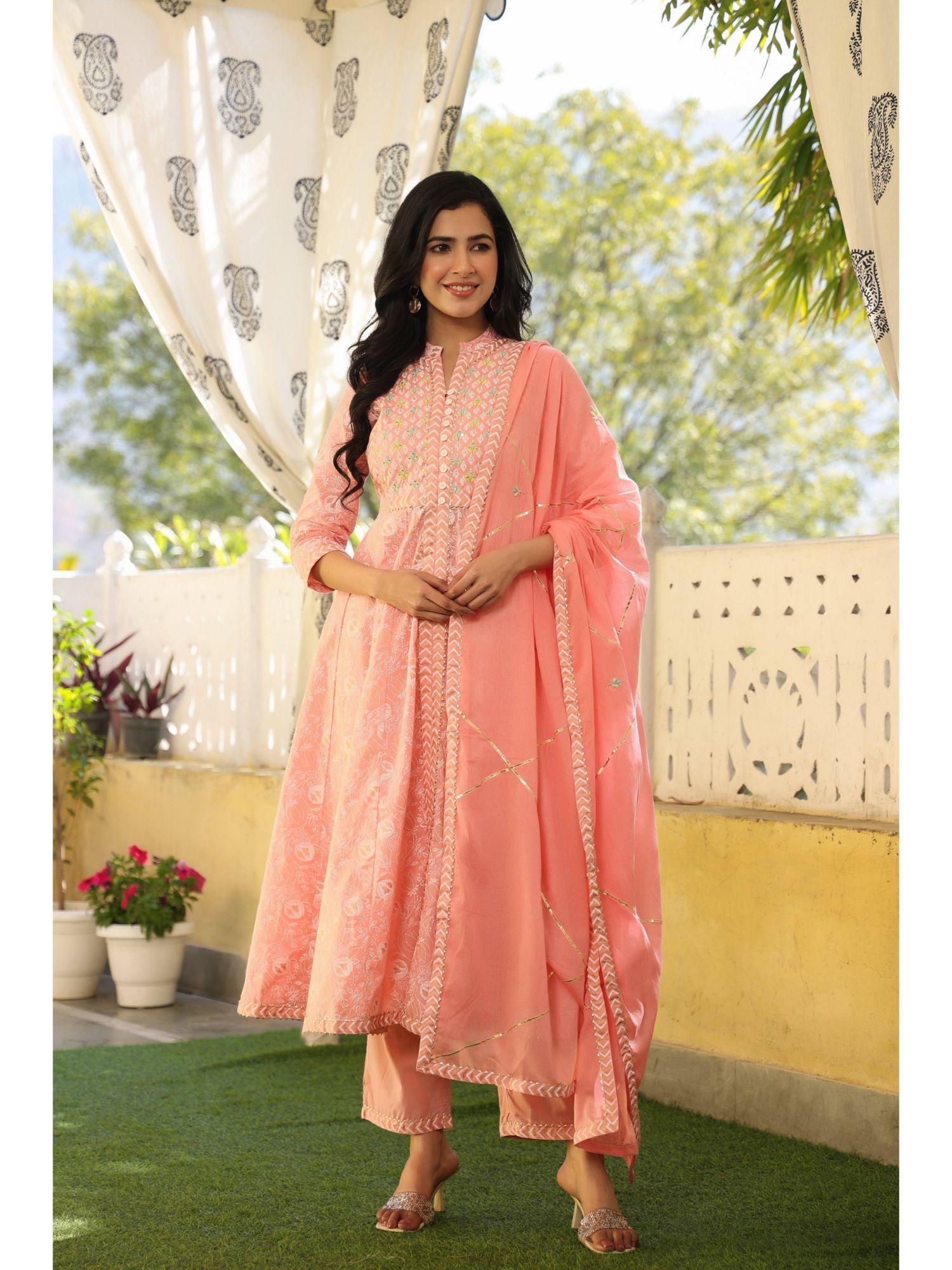 peach chanderi anarkali (set of 3)