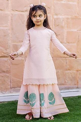 peach chanderi boota printed sharara set for girls