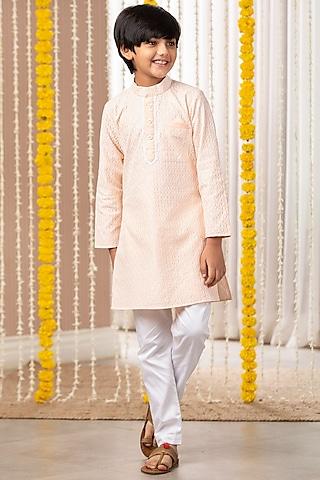 peach chanderi kurta set for boys