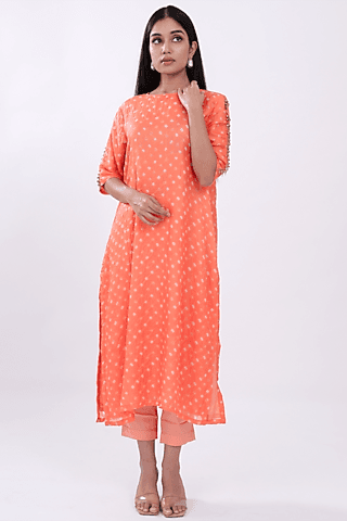 peach chanderi kurta set