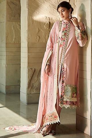 peach chanderi kurta set