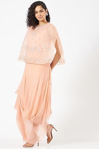 peach chiffon dress with cape