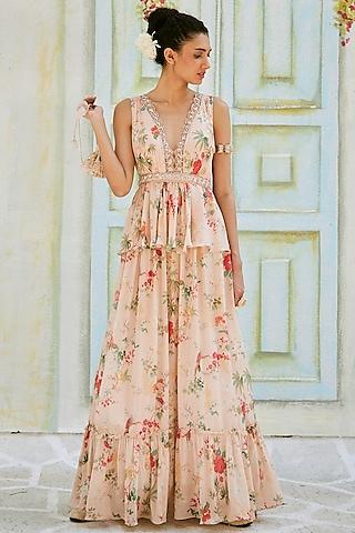 peach chiffon gown with belt