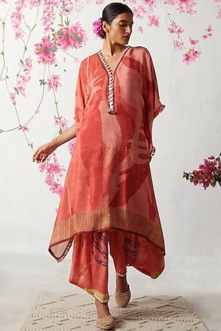 peach chinon chiffon asymmetric kurta set