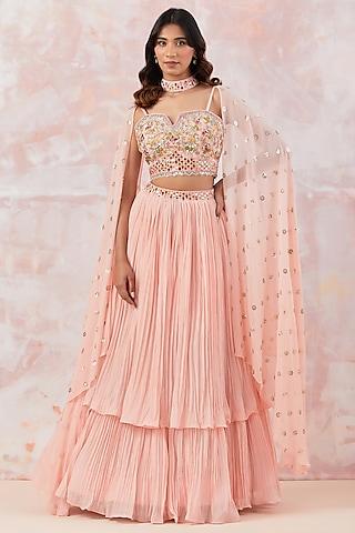 peach chinon embroidered lehenga set