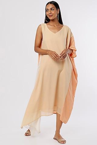 peach color-blocked dress