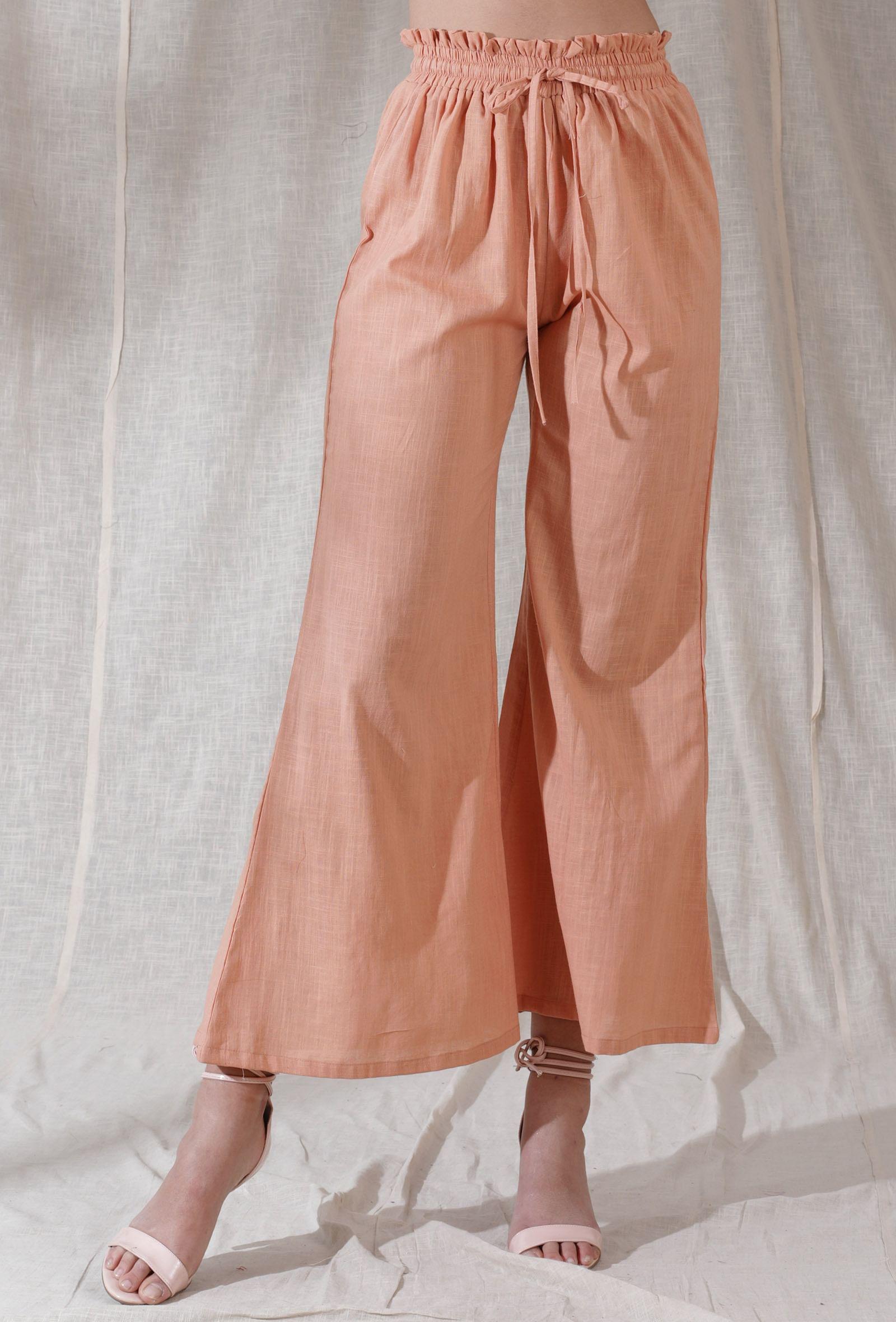 peach color heavy cotton flared pant