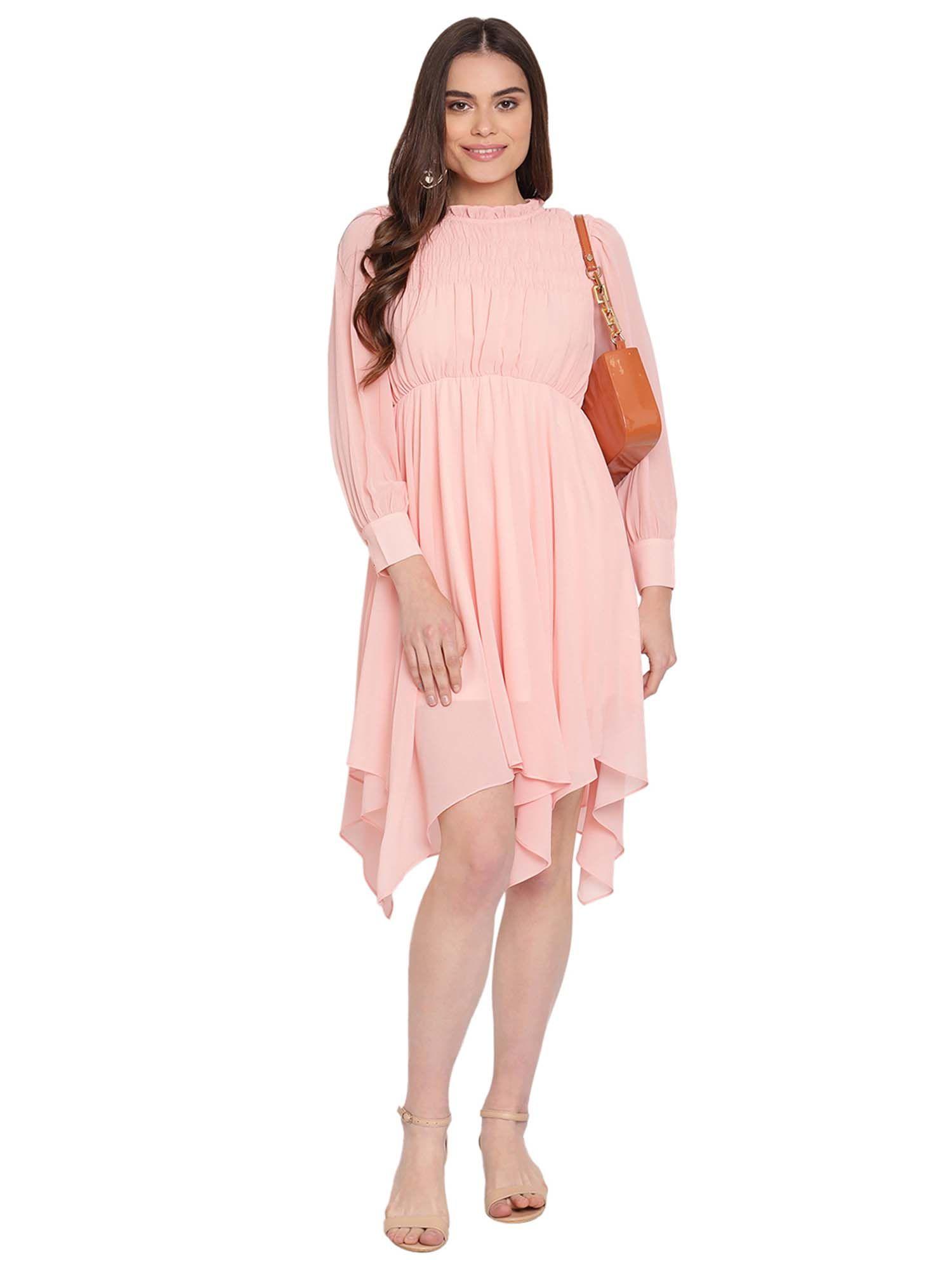 peach color polyester dress for women