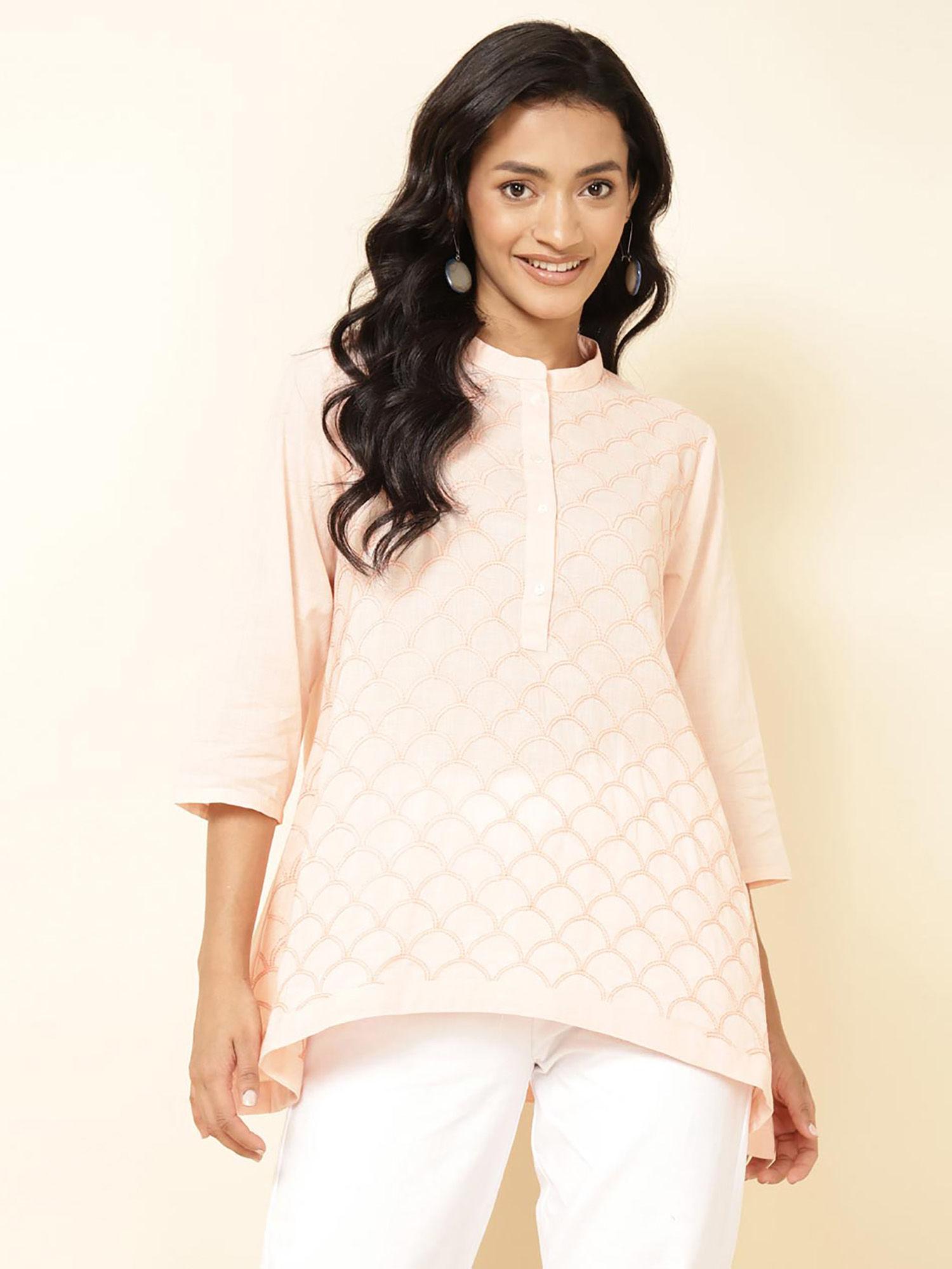 peach cotton chikankari tunic