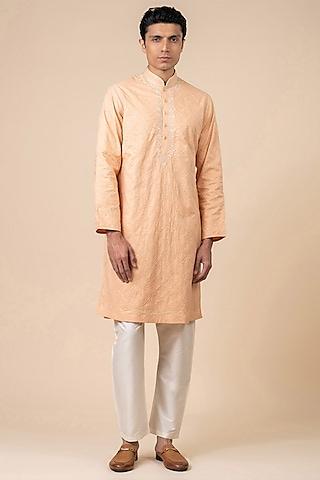 peach cotton embroidered kurta set