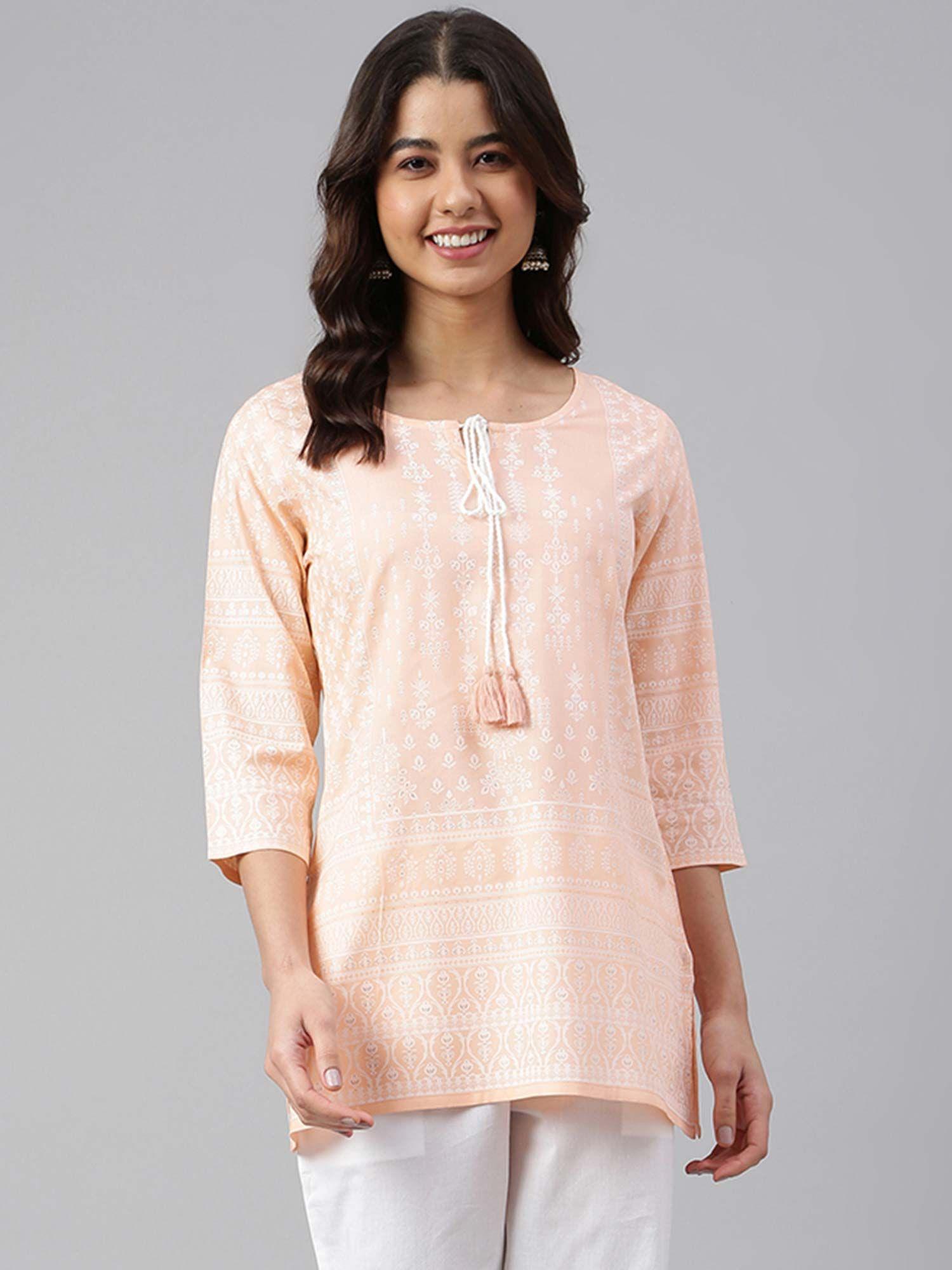 peach cotton ethnic motifs straight tunic