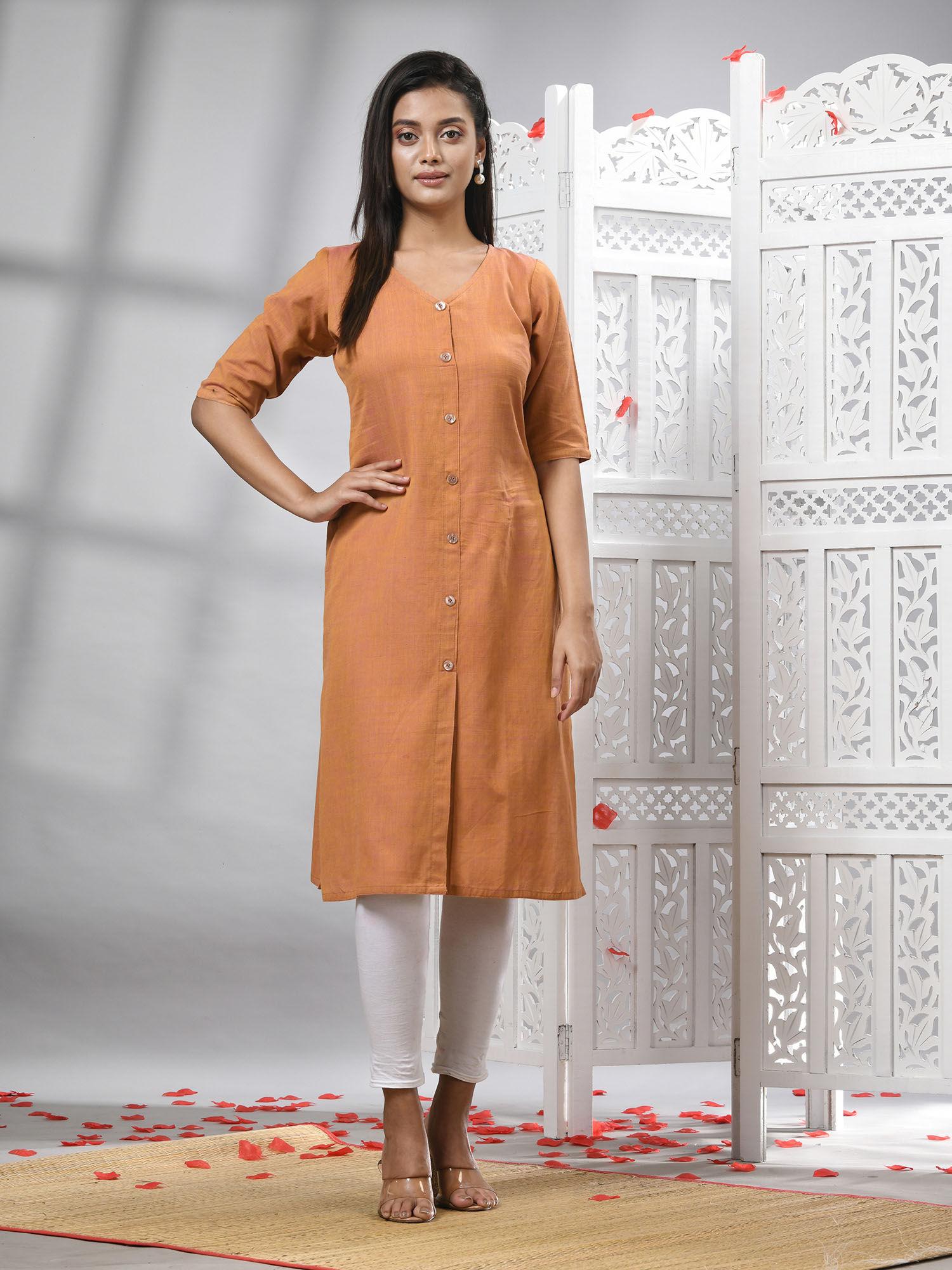 peach cotton handwoven kurti