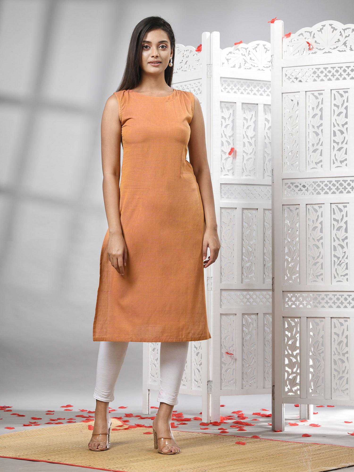 peach cotton handwoven kurti