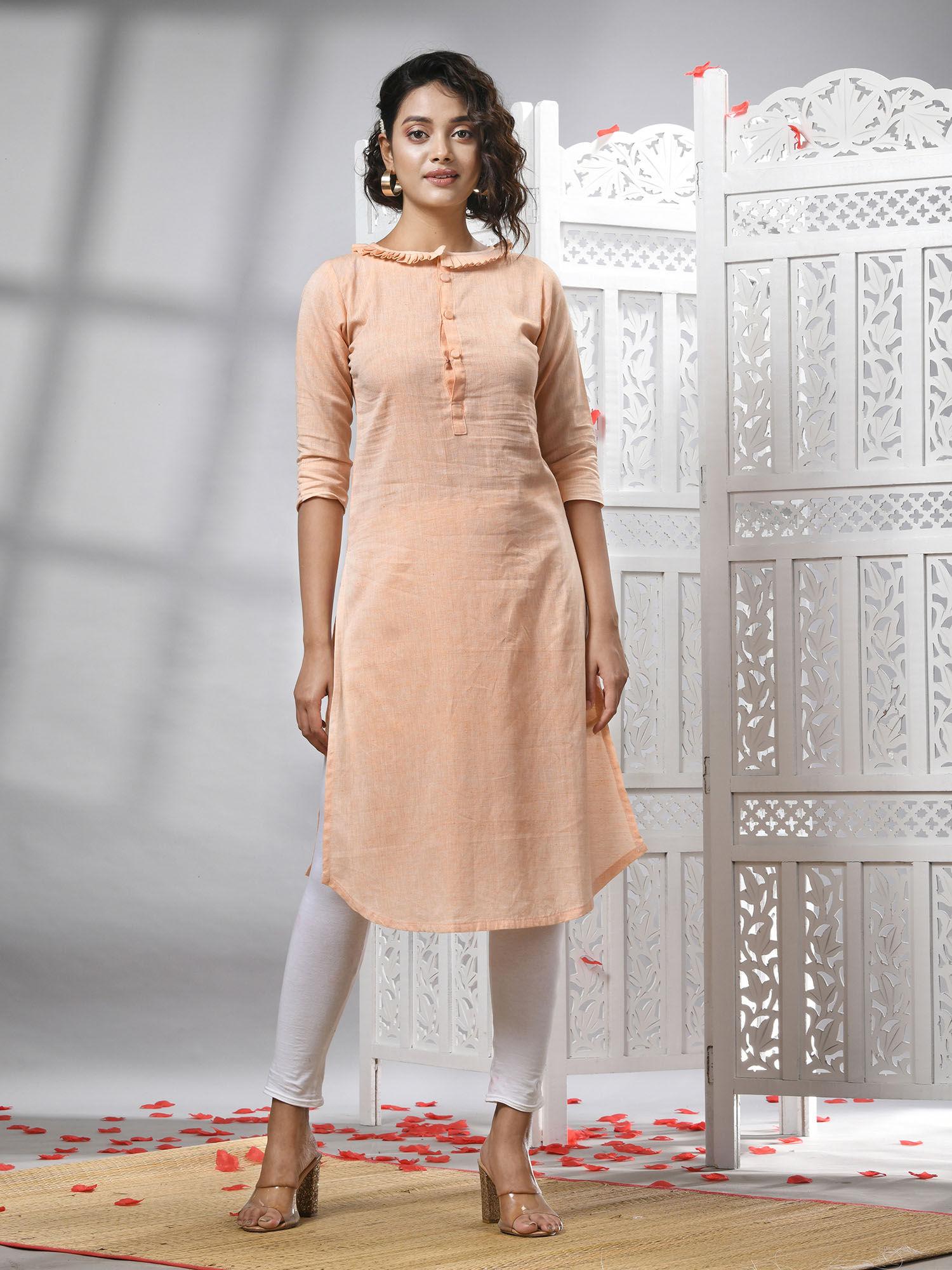 peach cotton handwoven kurti