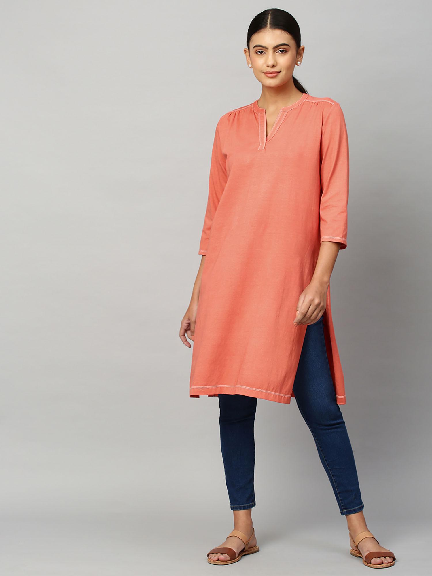 peach cotton jersey knit kurta