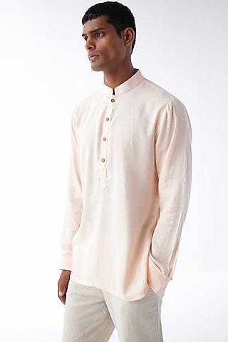peach cotton linen kurta shirt