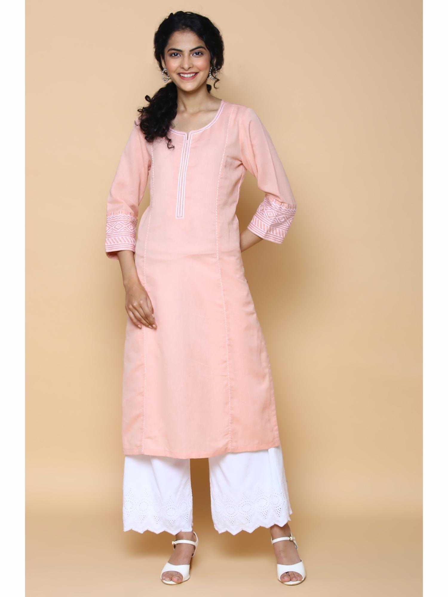 peach cotton linen kurta