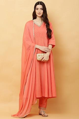 peach cotton lurex anarkali set